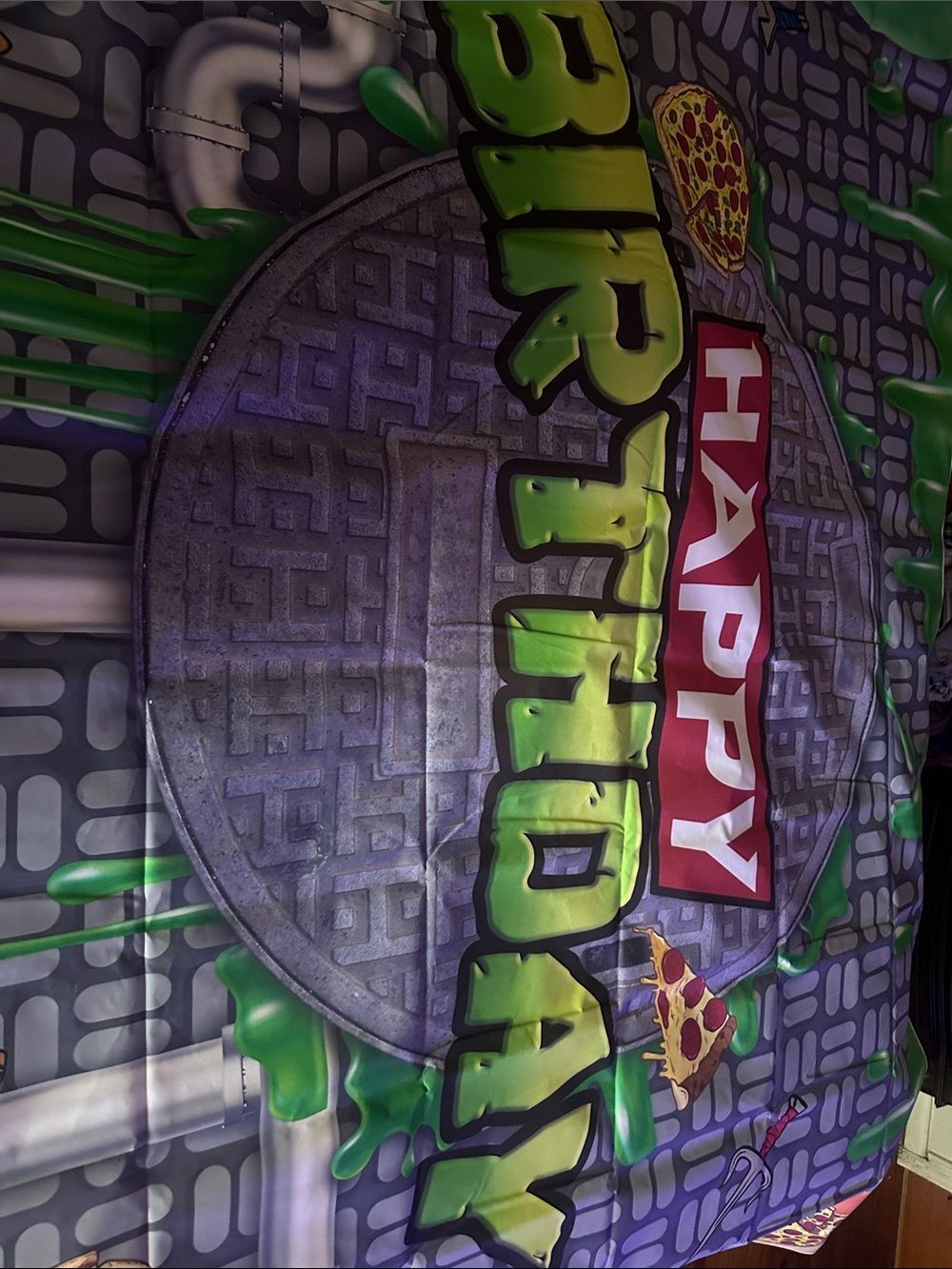 Large Happy Birthday Ninja Turtle Backdrop 8x6